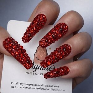 Red Crystal Embellished Press-On Nails